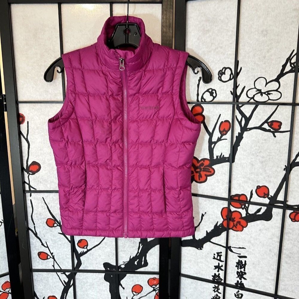 Marmot Duck Down Puffer Vest Womens Full Zip Jacket Size S Petite Hot Pink